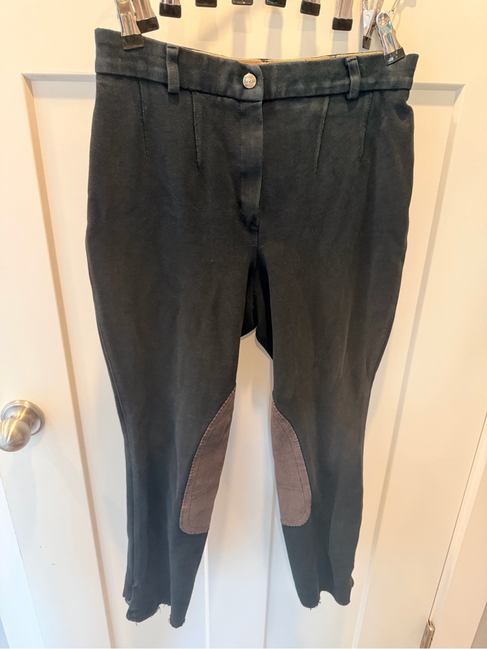 Sigma JPC Black Equestrian Riding Breeches Suede Knee Patch Stretch Pants
